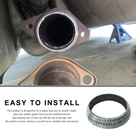 65mm graphite exhaust gasket donut, side view showing flange with bolt holes and exhaust pipe