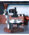 Real Talk This Rotating Espresso Coffee Distributor Hits Different With Twelve Precision Needles That Level The Bed Fast For Smooth Pulls And Zero Stress Brews, shown from the side with stainless steel and black design.