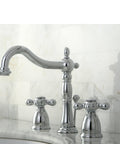 Heritage Widespread Lavatory Faucet With Adjustable 8 To 16 Inch Center, Polished Chrome, installed on marble sink