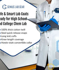 Mens Science Lab Coat White 100 Percent Cotton Long Fit With Snap Closures Cuffs Howie Collar For Chem Nerds Adjustable Belt