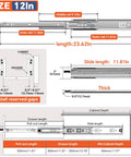Heavy Duty Locking Drawer Slides Built Tough With Rock Solid Full Extension Ball Bearing Track One Pair Side Mount Storage Rails For Shops And Rv Campers 12 Inch Slide diagram with dimensions and specifications.
