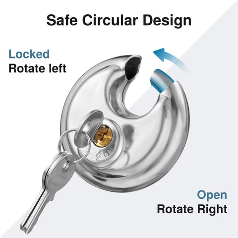 Stainless Steel Discus Padlock With Three Eighths Inch Hardened Shackle For Sheds, Garages, Fences And Storage Units with keys