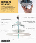 No Sweat Install Recessed Can Light Conversion Kit With 7 Inch Flat Steel Ceiling Medallion for 5 And 6 Inch Cans showing complete assembly parts.