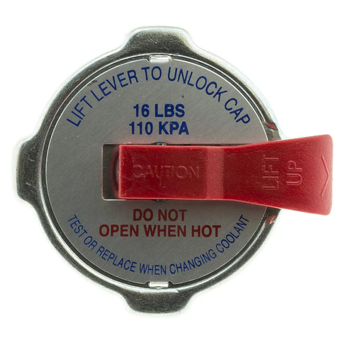 ST16 Safety Lever Radiator Cap Easy Install OEM Grade Replacement for Ram 1500, close-up of cap with safety instructions