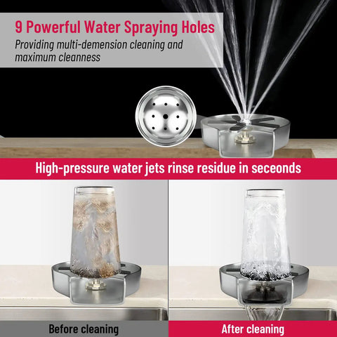 Premium Stainless Steel Kitchen Sink Glass Rinser With Nine High Pressure Sprayer Holes And Multi Angle Jet Streams in action