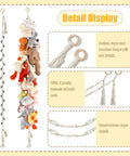 Detail view of 80 Inch Hanging Storage Chain For Stuffed Animals 2 Pack With 40 Metal Clips, cotton rope, wood loops, tassels.