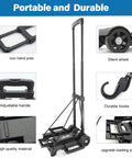 Folding Hand Truck Dolly With Wheels, lightweight collapsible cart with adjustable handle, showing durable hooks and silent wheels.