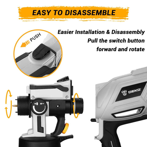 Heavy Duty HVLP Paint Sprayer With 1000 Watt Motor And Spacious 1200 Ml Cup Featuring Quick Clean Design showing easy disassembly features.