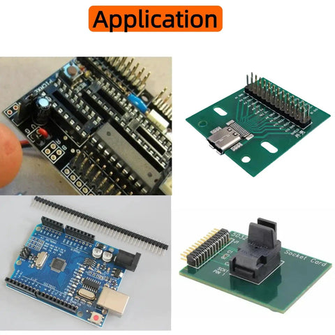 Electronic components showcasing the 138 Piece 2.54mm Pin Header Kit With Male And Female Connectors, parts in prototyping setup.
