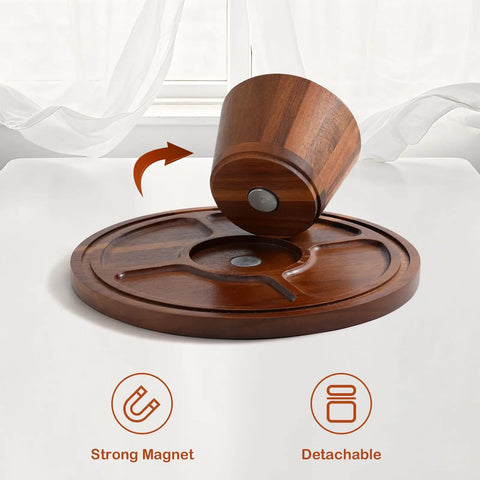 Acacia Wood Cake Stand With Glass Lid, 12 Inch Magnetic Base And Detachable Serving Tray for versatile use