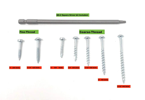 Pocket Hole Screw Kit 1000 Piece Self Tapping Zinc Plated Set With No 2 Square Drive Bit Includes Fine Thread Screws Set