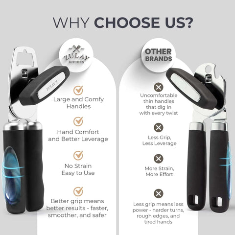 Comparison of Comfy Manual Can Opener With Bottle Opener, Rust Proof Stainless Steel, Turn Knob, Soft Grip Handles vs other brands