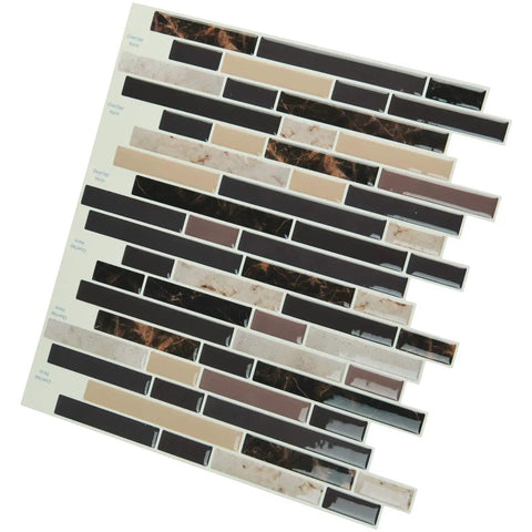 Self Adhesive Peel And Stick 12x12 Inch Wall Tiles, 10 Tiles, shiny brown marble backsplash for kitchen and bathroom.