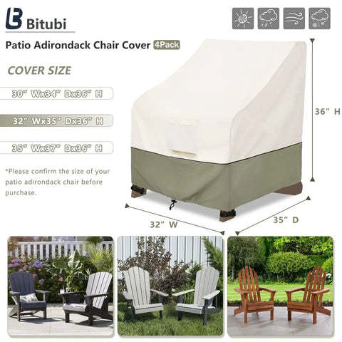 Waterproof 2 Pack Adirondack Chair Covers Fit Up To 32 Inches Wide By 35 Inches Deep By 36 Inches High Beige Outdoor Patio