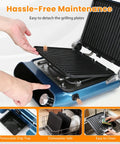 Taylor Swoden 7-In-1 Panini Press Sandwich Maker Electric Indoor Grill showing removable grilling plates for easy cleaning.