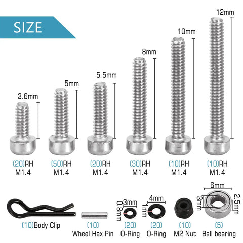 Heavy Duty Stainless Steel Screw Set With Handy Storage Box For 1 24 Axial SCX24 RC Car Upgrades size and components view