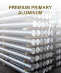 Stack of aluminum rods labeled as premium primary aluminum for V Slot Aluminum Extrusion European Standard 2020 Series 1500 mm Anodized Linear Rail For 3D Printers CNC Machines DIY Projects And Furniture, Pro Grade Heavy Duty Precision Cut Profiles, Black 10 Pcs.
