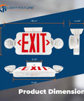 Dimensions of Compact Combo Exit Sign With Emergency Lights Red LED, White Housing, 120/277VAC Hardwired With Battery Backup, UL 924 Listed