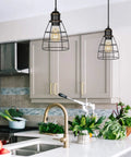 Plug In Farmhouse Cage Pendant Light Set Black Hanging Lights With 15 Ft Cord E26 Base Socket UL Listed 2 Pack Over Kitchen Island