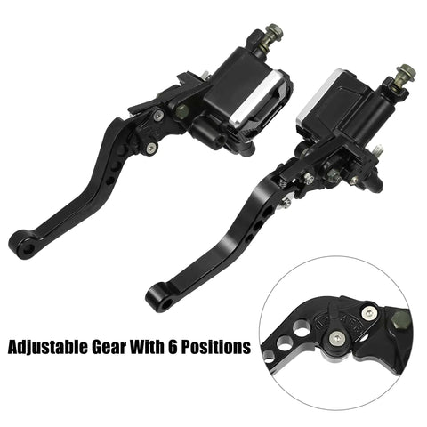 Pair Of Universal Seven Eighths Of An Inch Twenty Two Millimeter Dual Hydraulic Brake Master Cylinder And Clutch Lever For Most Motorcycles Black Ride Ready Aluminum Alloy CNC Machined And Corrosion Resistant Design