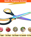 9.5 Inch Heavy Duty Titanium Coated Forged Stainless Steel Scissors For Fabric Leather Dressmaking Tailoring Home Office School Ultra Sharp All Purpose Shears That Slice Through 16 Plus Layer Fabrics Like Butter, multi-purpose scissors
