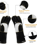 Heavy Duty Welding Gloves For MIG And Forge Work, Thick Cowhide Leather With Reinforced Palm And Kevlar Stitching, heat resistant, 14 inch forearm protection
