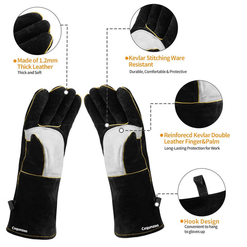 Heavy Duty Welding Gloves For MIG And Forge Work, Thick Cowhide Leather With Reinforced Palm And Kevlar Stitching, heat resistant, 14 inch forearm protection