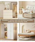 Interior scenes showcasing furniture including dresser, couch, wardrobe, and bed, illustrating application for leveling shims.