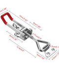 Beefy Heavy Duty Adjustable Toggle Latch Clamp 1320 Lbs Holding Capacity, Large Hasp Clamp, dimensions detailed, galvanized carbon steel.