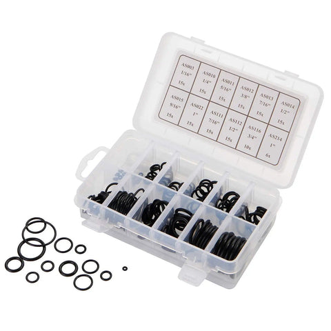 166 Piece Scuba O Ring Kit With FKM90 Rubber Seals 12 Sizes For Dive Hoses And Tanks in a clear storage case.