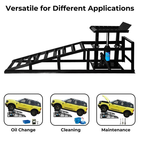 2 Pack Hydraulic Car Ramps Up To 11,000 Lbs Beefy Heavy Duty Steel Lift Ramps With Adjustable Height 9 To 14 Inches For Easy Oil Changes And Vehicle Maintenance Black