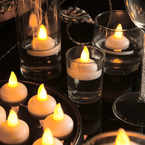 48 Piece LED Floating Candles Flameless Waterproof Tealights For Weddings And Pool Parties Centerpieces Yellow Warm White Light