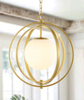 Gold Orb Chandelier 1 Light Globe Pendant Fixture With White Globe Glass Lampshade Hanging in Room