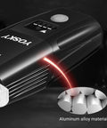 Close-up of USB Rechargeable Bike Light front headlight in aluminum alloy material