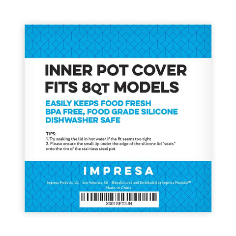 8-Quart Silicone Pressure Cooker Lid Cover For IP-DUO80 packaging label with product details and instructions