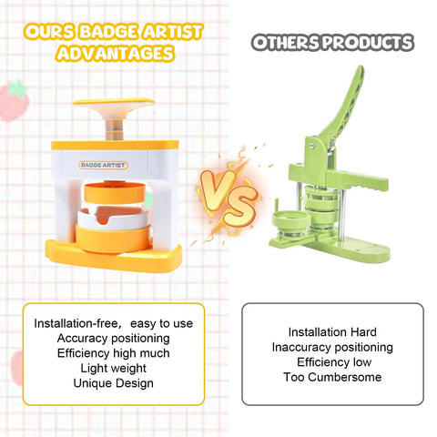 DIY Button Maker Kit With 55 Mm Pin Badges comparison of badge maker machine and traditional model highlighting advantages.