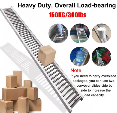 Heavy Duty Waterproof Roller Conveyor System Made From Stainless Steel 304, showing boxes sliding down the incline.