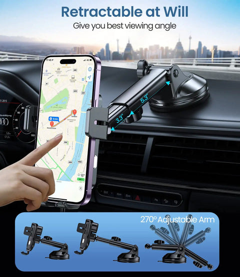 Auto Clamp Wireless Car Charger Mount, 15W Fast Charging, Universal Hands-Free Car Holder on dash with smartphone map