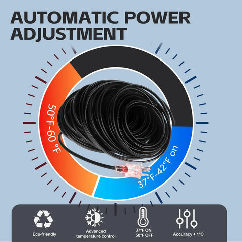 Pipe Heating Cable For Freeze Protection Keeps Water Flowin In Metal And Plastic Pipes 120V 5W Per Ft 50 Ft Length coiled on display