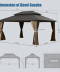 10x14 Ft Outdoor Gazebo With Hardtop And Curtains Netting Included, Galvanized Steel Frame, Weatherproof Patio Shelter