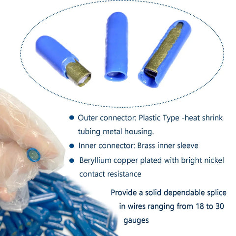 Gel Filled Wire Connectors For Low Voltage Splices Outdoor Waterproof Blue Color Code Crimp Bean Style with PVC Insulation.
