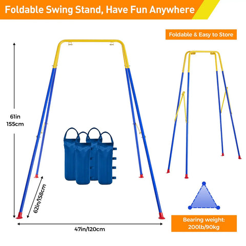 Foldable Kids Swing Stand With Four Sandbags, Sturdy Heavy Duty Metal A Frame For Indoor Or Outdoor Backyard Use, Compatible