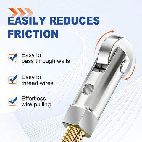 Zero friction pulley head of High Grade Spring Steel Fish Tape Wire Puller For Drywall And Concrete Conduit, 16 feet.