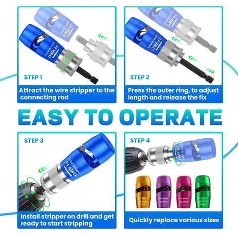 Steps to use Drill Powered Wire Stripper And Twister Kit For 6 To 14 AWG 2024 Upgrade Electric Wire Stripping Tool