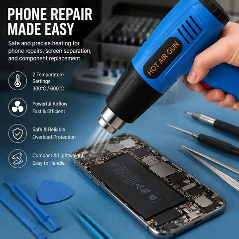 Powerful 900W Heat Gun With Dual Temperature Settings 572 F And 1112 F Overload Protection used on phone repair