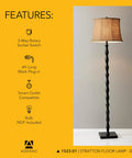 Black Floor Lamp With Brown Burlap Shade, 3 Way Dimming, 62 Inch Tall Standing Light For Bedroom, Living Room, Or Home Office