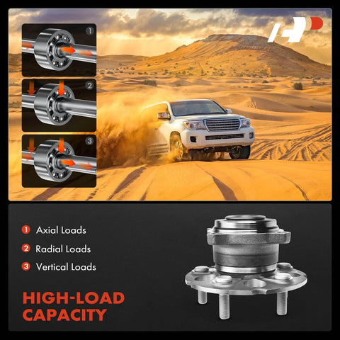 Rear Wheel Bearing And Hub Assembly Bolt-On 5 Lug Fits Honda CR-V 2007 2011 And Accord Crosstour 2010 2011 Crosstour 2012 2015 FWD Only Built To Last Heavy Duty Ball Bearings with vehicle in desert showcasing high-load capacity.