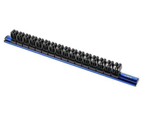 16.5 Inch Magnetic Aluminum Hand Tool Holder Rail Holds Up To 16 Screwdrivers Or Small Tools Mount Vertically Or Horizontally Heavy Duty Garage Organization Must Have, side view showing tool slots.