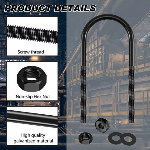 U Bolt Kit Four Pack Round Zinc Plated U Bolts Half Inch Diameter By Three Inch Wide By Eight Inch Long With Washers And Nuts Replacement Hardware For Sailboat Trailer And Marine Accessories Heavy Duty Beefy Fit - product details and components