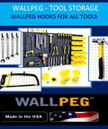 10 Pack 7 Inch Pegboard Bins Kit For Craft Room And Garage Organization displayed with tools on wall, made in USA
